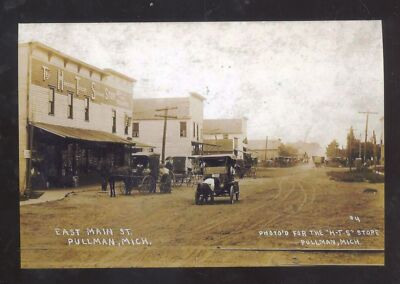 REAL PHOTO PULLMAN MICHIGAN DOWNTOWN MAIN STREET SCENE POSTCARD COPY