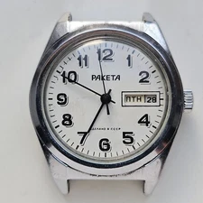 Raketa Dual Calendar White dial USSR Soviet Watch Caliber 2628.N 19 jewels