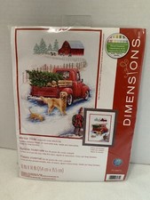 NEW Dimensions Winter Ride cross stitch kit 14 ct Aida Christmas Truck Dogs