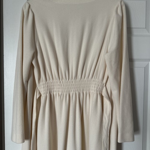 Shadowline Long Robe Ivory Soft Fleece Floral Embroidered Lace Pockets M Vtg - Picture 6 of 8
