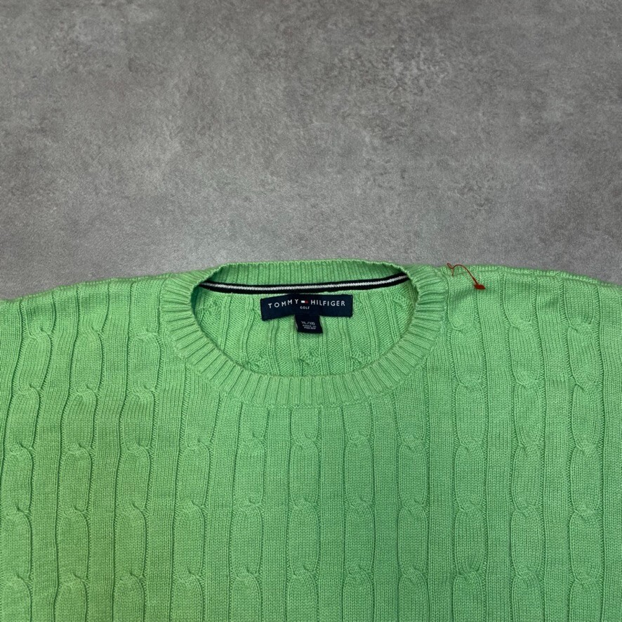 Tommy Hilfiger Jumper Mens XL 100% Cotton Cable Knit Sweater, Green image 7