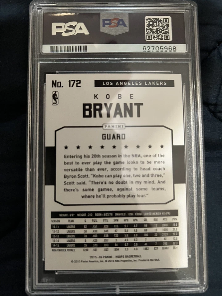 2015-16 Hoops - #172 Kobe Bryant PSA 9 - Image 2 of 2