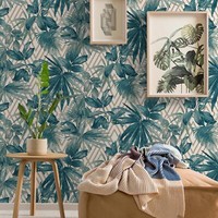 Futter Geometrisch Blatt Tapete Grandeco TüRkis 156001 Metallic Spalier BläTter