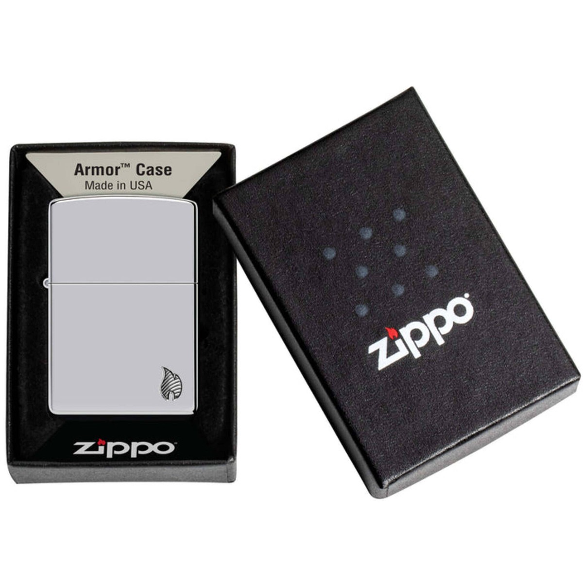 Zippo Windproof Pocket Lighter Armor Chrome Flame Design Metal