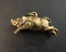 Vintage Gold Toned Metal Pig Boar Charm Pendant