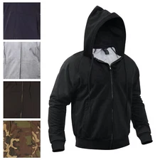 Thermal Lined Zipper Hoodie Hooded Sweatshirt - OD,Woodland,Black,Grey,Navy Blue