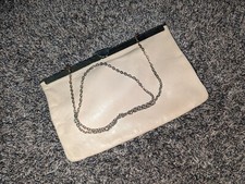 Etra 60's Cream Vintage Envelope Clutch - Genuine Leather Purse White Gold