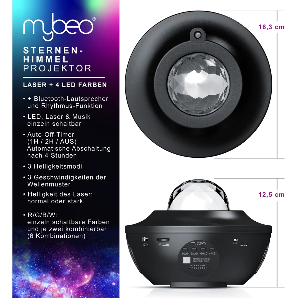 Mybeo Sternenhimmel Projektor Laser und 4 LED-Farben Nachtlicht Bluetooth - Bild 3 von 4