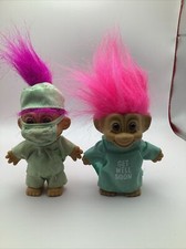 Vtg Lot Of 2 Russ Troll Dolls Surgeon/Doctor Patient Purple Pink Hair