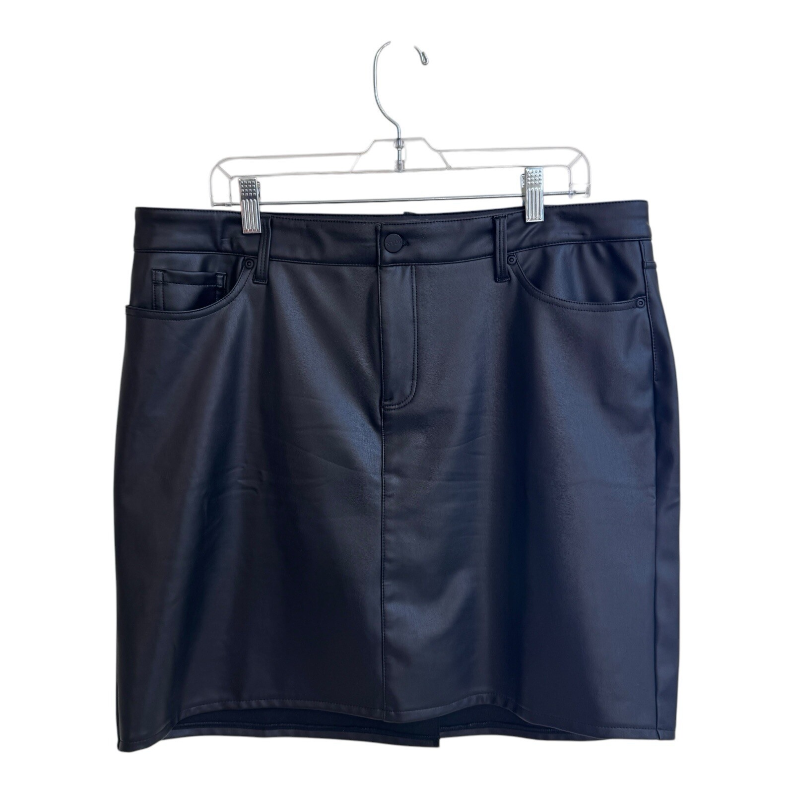 NYDJ Sculpt-Her Black Faux Leather Mini Skirt Womens Size 14