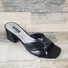 Nine West Gather 3 Womens Sandals Sz 10 M Black Leather Slip-On Block Heel