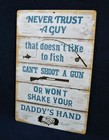 NEVER TRUST A GUY - Full Color Metal Sign - Man Cave Garage Bar Pub Wall Décor