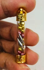 3 in 1 Red Gold Silver LEKLAI Amulet  takrut Protect wealth money Pendant Case