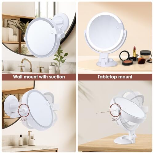 1X 10X Magnifying Shower Mirror with Lights, Rechargeable Lighted Manification - Bild 5 von 7