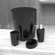 Black 4 pc Acrylic Plastic Bathroom Set Lotion Dispenser Soap Dish Cup Trash Can