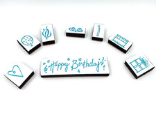 Happy Birthday Theme Paper Backed Rubber Stamps Cake Gift Balloon Candle Bow Lot