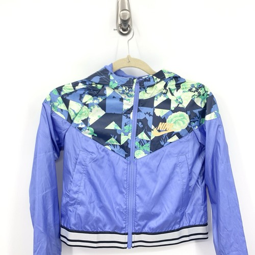 Nike Kids Size Large Jacket Rain Windbreaker Hoodie Coat Blue Green Printed - Picture 2 of 11
