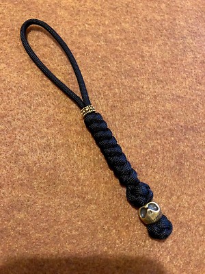 550 Paracord Snake Knot Knife Lanyard Jet Black With Jack Skellington Bead 