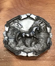 VINTAGE 1976 BERGAMOT BRASS WORKS HORSE BELT BUCKLE