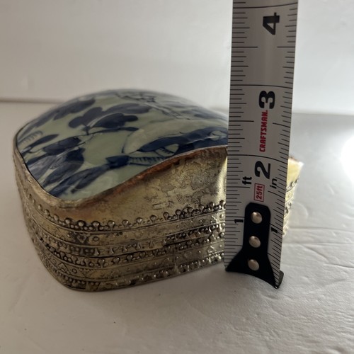 Porcelain Silver Plated Chinese Blue and White Shard Box - Picture 10 of 12