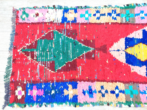 Vintage Moroccan Red Orange Area Rug 2x5 Geometric Tribal Cotton Hallway Carpet - Picture 6 of 11