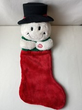 Vtg Dan Dee Red Christmas Stocking Plush Snowman Face Giggling Talking 22"