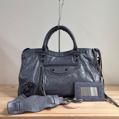 BALENCIAGA Leather The City Handbag Purple Lavender Shoulder Bag Tote Classic