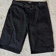 BLU ROCK NEW YORK Cargo Shorts Men's Size 32 Black Cotton Blend Stretch Belted