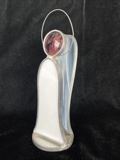 Vintage White Stained Glass Angel Suncatcher w/ Purple Crystal Head 5.5"