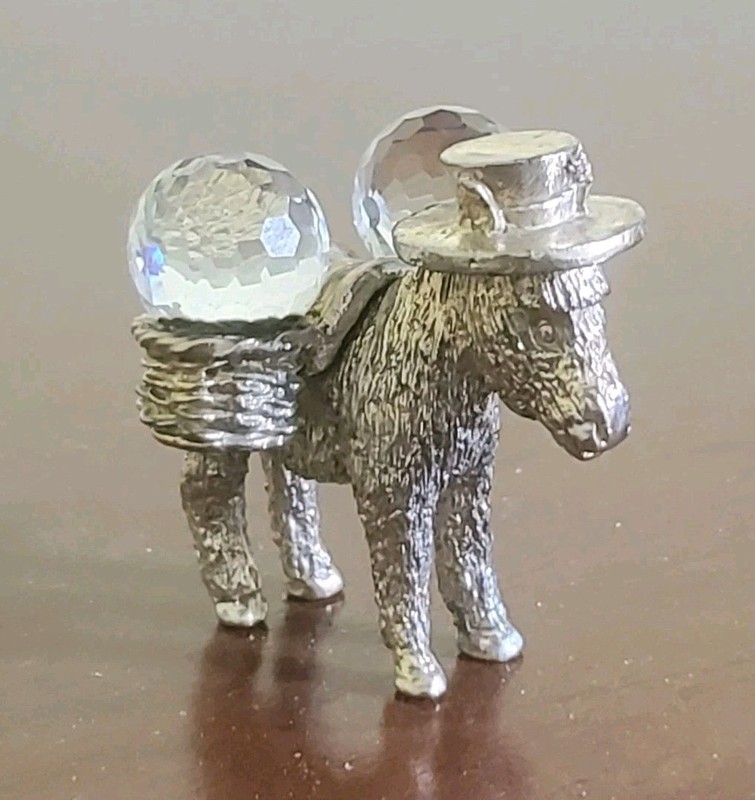 Vintage WAPW Pewter Donkey/Baskets Figurine  w/ Crystal Balls (OGJ2353)
