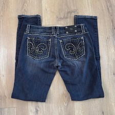 Miss Me Skinny Jeans Dark Wash Fleur De Lis Embellished Buckle JE6048S4X Size 30