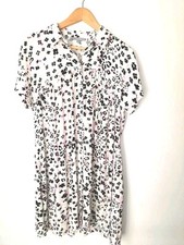 Oliver Bonas Cream & Pink Button Down Tunic Shirt Dress Short Sleeve Size 10