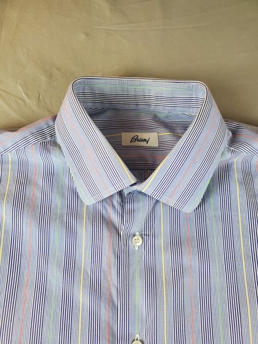 Brioni Hemd Herren 16,5 42 Blau Gestreift Knopfleiste Langarm Italy Designer - Bild 5 von 11