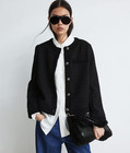 H&M Black Textured Weave Collarless Button Up Chic Short Blazer Jacket L — photo 1
