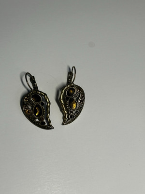 leverback half heart ear rings with gems