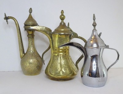 3x Vintage Antik Arabisch Messing Kupfer Dallah Kaffeekanne Naher Osten Geätzt