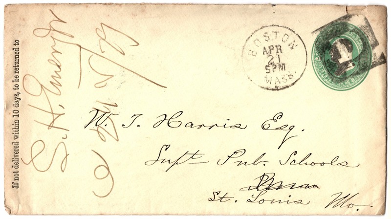 Boston negative on cover - 1879 - listed in Blake & Davis catalog