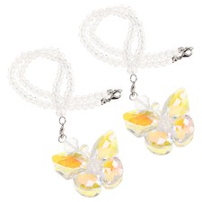 2 Pcs Crystal Glass Butterfly Ornament Car Hanging Accessories Charm Beaded