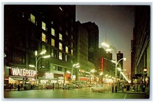 State Street At Night Walgreens Drug Store Shop Chicago Illinois IL Postcard