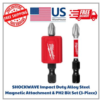 SHOCKWAVE Impact Duty Alloy Steel Magnetic Attachment & PH2 Bit Set (3-Piece)
