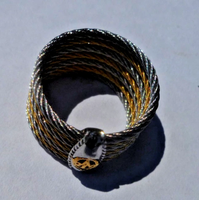 Philippe Charriol 18K Gold & Stainless-Steel Cable Ring * 3 Bands 18K * Size 7.5 - Image 4 of 4
