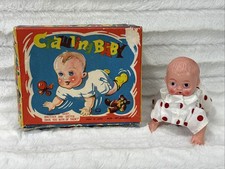 Vtg Japan Wind-Up Crawling Celluloid Baby White  Red Polka Dot Outfit in Box