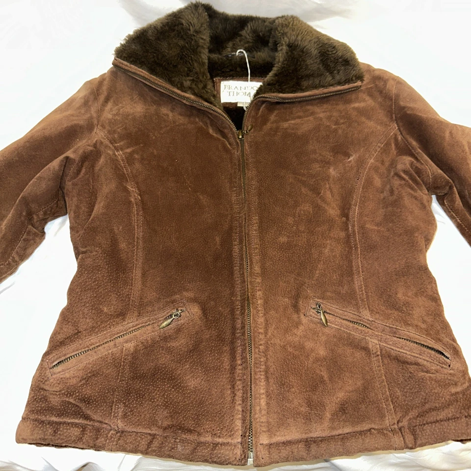 Chaqueta de mujer Brandon Thomas de cuero marrón manga larga talla pequeña Foto 2 de 4