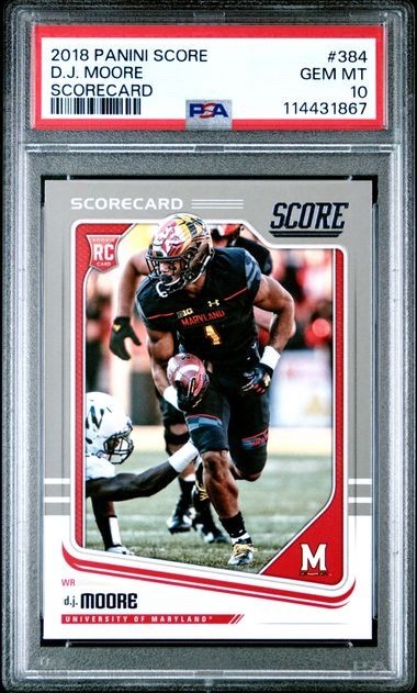 PSA 10 2018 Panini Score Rookies Scorecard #384 D.J. Moore RC SP Hobby Exclusive