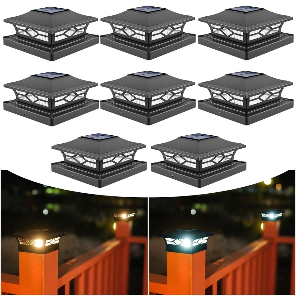 6/8/12 Pack LED Solar Post Lights Outdoor Deck Cap Fence Light PVC Vinyl 4x4 6x6