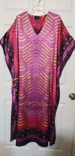 Ashro Women’s Long Kaftan Dress Purple/Yellow Geometric V-Neck Short Sleeve