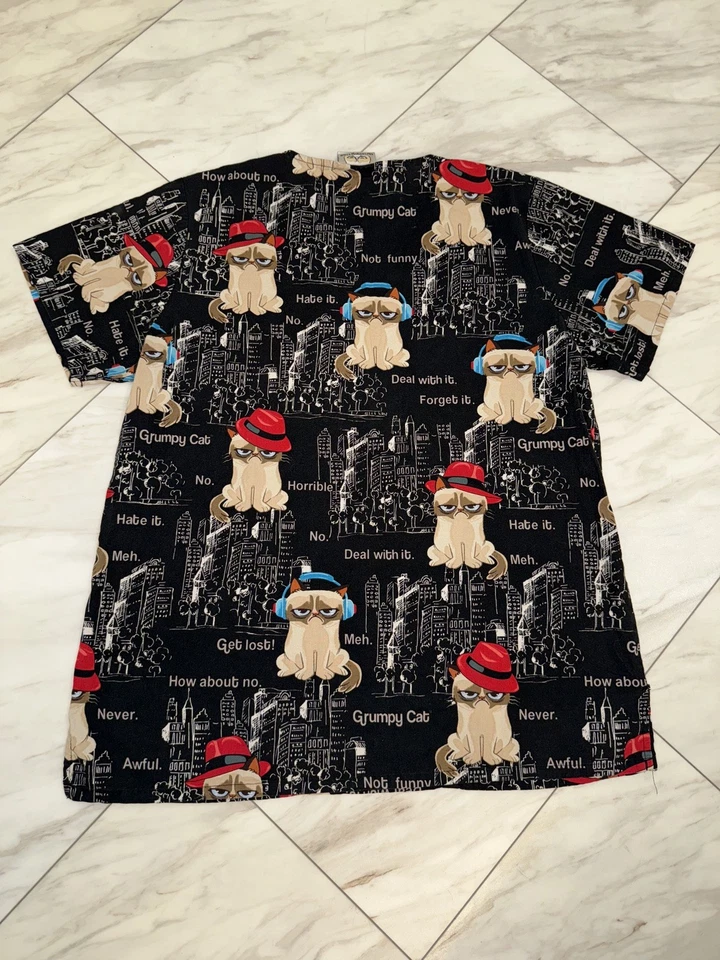 Camisa gato rabugento tamanho médio preta gráfica estampa total meme camiseta animais engraçados - Imagem 2 de 4