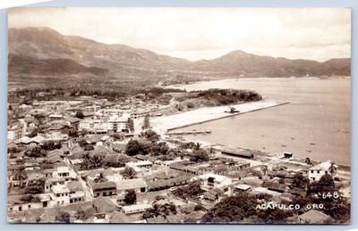 Vintage Early City Bay View Construction Acapulco Guerrero Mexico RPPC Postcard