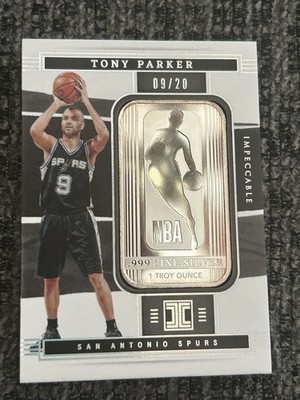 2021-22 Panini Impeccable Tony Parker Logo Man Silver Bar 1 Troy Ounce 9/20 Spur