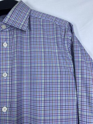 Charles Tyrwhitt Dress Shirt Mens 15.5/35 Slim White Plaid French Cuff Button